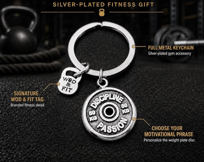 Gym Motivation Weight Plate Keychain, Fitness Keyring Gift, Small Workout Gift for Gym Lover  Wod & Fit