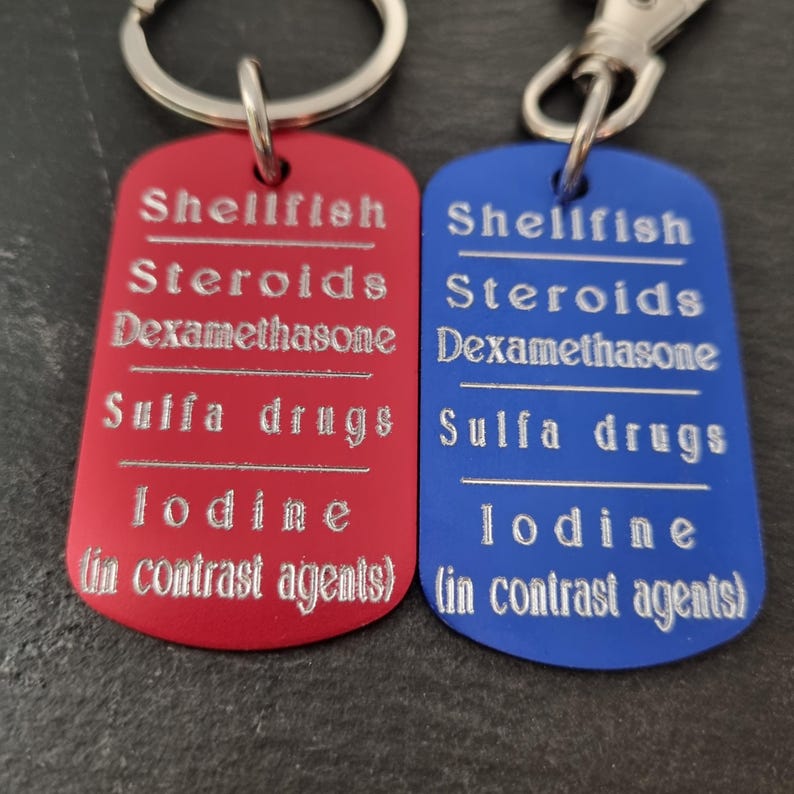 Medical Alert Keycahin Personalized Engraved Aluminum 50x30 - Medical ID Tag, Emergency Med Alert Keychain ICE Medical Information Tag image 9