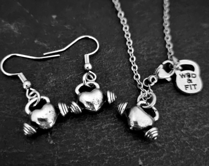 Heart Kettlebell Necklace & Earrings – Cute Fitness Jewelry for Women Fitness Gifts · Girlfriend gift · Mom Gift · Wife Gift · Wod and Fit