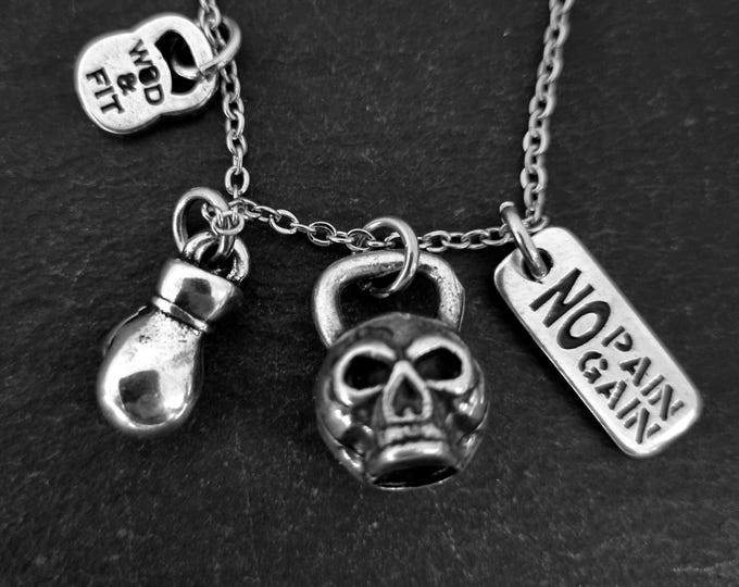 Personalized Skull Gym Necklace · Custom Fitness Gift for Him · Unique Gym Skull Necklace Customized for Fitness · Gym Jewels Wod & Fit