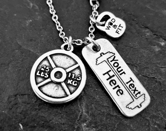 Gym Necklace Weight Plate 25lbs Custom Gifts · Custom Girl Necklace · Gym Gifts · Bodybuilding ·Crosstraining ·Fitness Jewelry · Wod & Fit