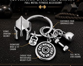 Warrior Keychain, Personalized Spartan Style Helmet Gift, Fitness Motivation Keyring for Athlete Wod & Fit