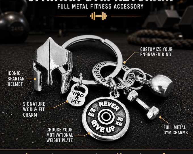 Warrior Keychain, Personalized Spartan Style Helmet Gift, Fitness Motivation Keyring for Athlete Wod & Fit