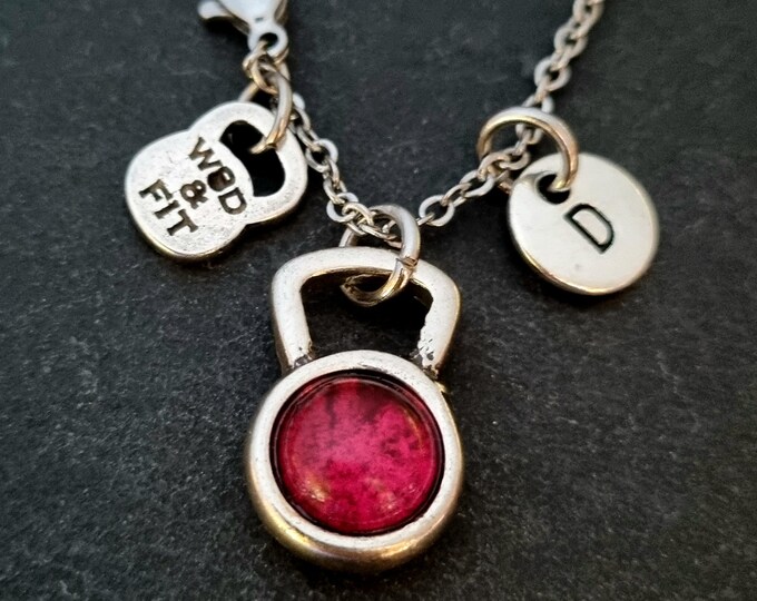 Necklace Kettlebell Color With Initial · Gym Gifts · Girlfriend Gift · Pendant necklace · Fitness Gifts · Dainty necklace · Gym · Wod & Fit