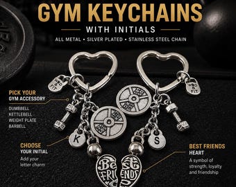 Best Friends Gym Keychains with Initials, Fitness Gift for BFF, Couple or Workout Partners  · Sisters  gift · Wod & Fit