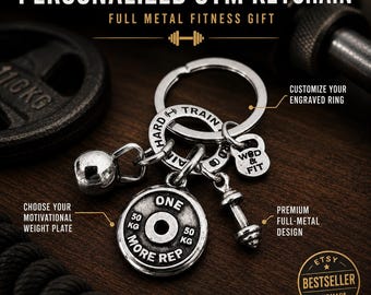 Keychain AMRAP Barbell Workout Gifts Kettlebell - Fitness - Bodybuilding - Gym Motivation - Personal Trainer Gift- GYM Gifts - Wod & Fit