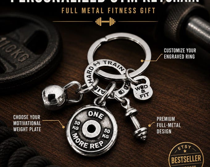Keychain AMRAP Barbell Workout Gifts Kettlebell - Fitness - Bodybuilding - Gym Motivation - Personal Trainer Gift- GYM Gifts - Wod & Fit