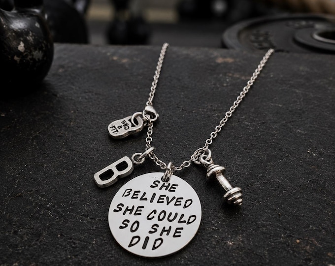 She Believed She Could So She Did Motivational Necklace Initial - Fitness gift - weight loss - Sister necklace -Gift for Girl - Wod & Fit