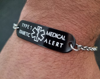 Medical Alert ID Bracelet Custom Adjustable-Personalized Engraved ·Custom medical id bracelet Medical Condition Info ·Medical alert bracelet