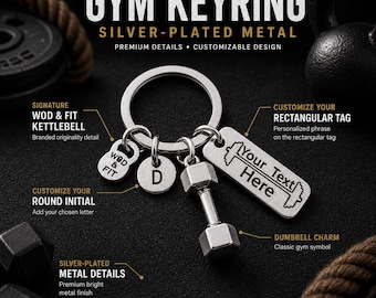 Custom Gym Motivation Key ring Dumbbell Initial · Personalized Gift · Bff Gifts · Coach Gift · Dad Gift · Name Keychain ·Fitness · Wod & Fit