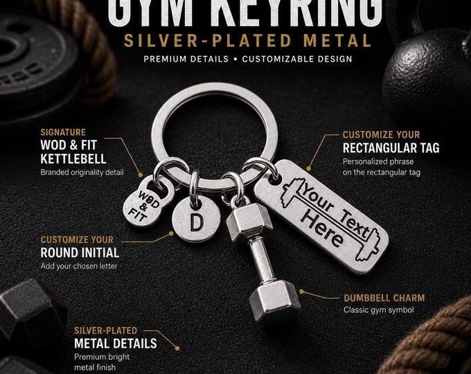 Custom Gym Motivation Key ring Dumbbell Initial · Personalized Gift · Bff Gifts · Coach Gift · Dad Gift · Name Keychain ·Fitness · Wod & Fit