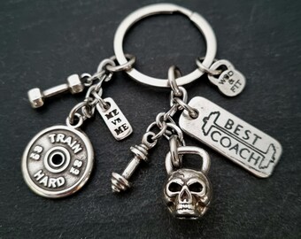 Custom Keychain GYM Gift Competitor · Personalized Gift· Kettlebell SKULL Motivation Weight Plate · Birthday Gift · Bff gifts · Wod & Fit
