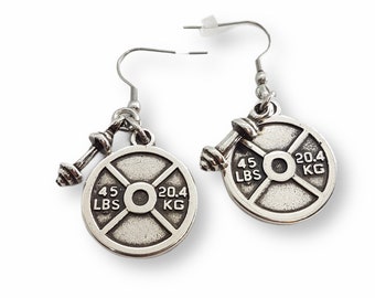 Gym Earrings Weight Plate 45lbs Barbell · Gym Gifts · Gym Mom · Bodybuilding · Weight Lifting · Bff Gifts · Crosstraining · Sport· Wod & Fit