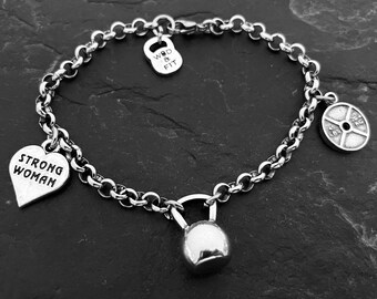 Custom Bracelet Fitness Kettlebell Workout Gift · Girlfriend Gift · Mom Gift · Personalized Gift · Bff Gifts · Motivation Gift ·Wod & Fit