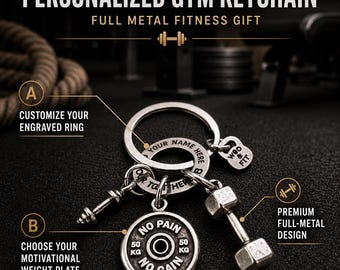 GYM Keychain AMRAP Dumbbell Custom Gift Barbell - Fitness - Bodybuilding - Gym Motivation - Personal Trainer Gift- GYM Gifts - Wod & Fit