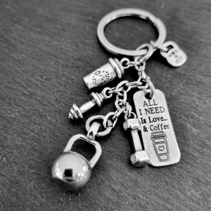 Gym Personalised Coffee Keychain · Gym Gift ·Custom Keychain - Coffee Lover -Bodybuilding jewelry - Fitness Gift · Gift for Mom · Wod & Fit
