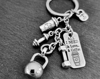 Gym Personalised Coffee Keychain · Gym Gift ·Custom Keychain - Coffee Lover -Bodybuilding jewelry - Fitness Gift · Gift for Mom · Wod & Fit