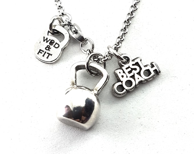 Gym Custom necklace Half Kettlebell · Coach Gift · Girlfriend Necklace · Gym Necklace · Engraved Necklace · Friendship jewelry·GYM Wod & Fit