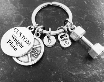 Personalized Gym Keyring Dumbbell Custom Weight Plate 45lbs · Boyfriend gift · Coach Gift · best friend gift · Bff Gifts ·Dad Gift Wod & Fit