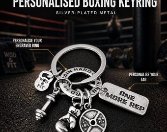 Personalised boxing keyring with boxing glove, custom gift for boxer, fighter, coach, trainer, kickboxing or combat sport Wod & Fit