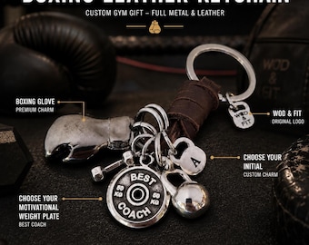 Personalized Boxing Glove Keychain - Leather Kickboxing Gift · Unique Brown Leather Boxing Glove Keychain   Custom Keychain · Gym Wod & Fit