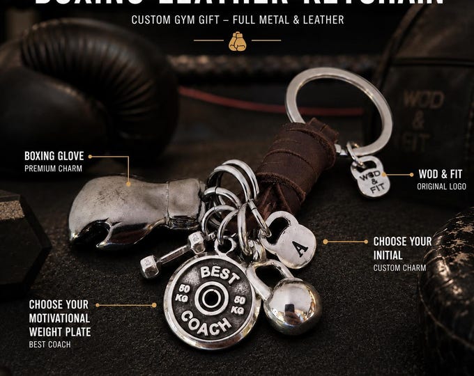Personalized Boxing Glove Keychain - Leather Kickboxing Gift · Unique Brown Leather Boxing Glove Keychain   Custom Keychain · Gym Wod & Fit