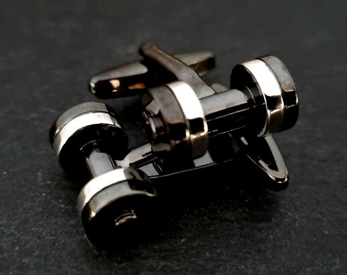 Dumbbell Cufflinks Silver/Black  · Weightlifting · Bodybuilding · Cuff links · Gym Gifts · Birthday Gift · Best Coach Gift ·Wod & Fit