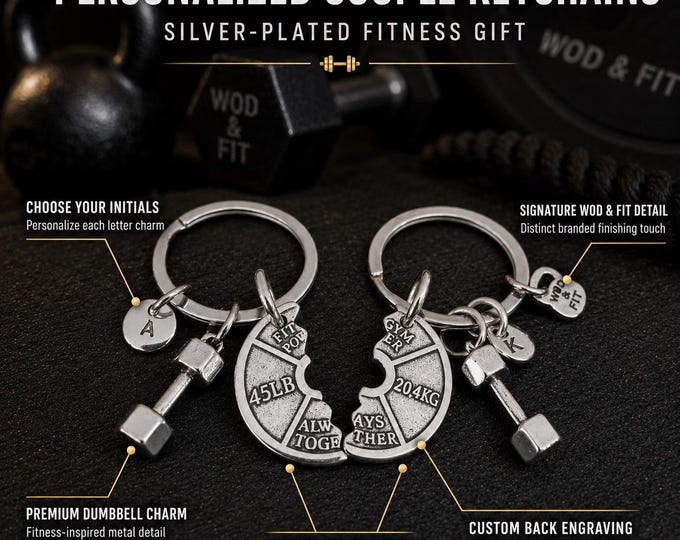 Matching Gym Keychains for Couples, Personalized Fitness Gift, Weight Plate Keyring Set, Workout Partner Gift -custom keychain  Wod & Fit
