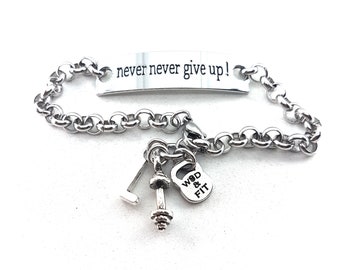 Motivation Bracelet Never Never Give Up!  Fitness Gifts · Gym Gifts · BFF Gifts · Motivation Gifts · Initial Bracelet ·Sport Gift· Wod & Fit