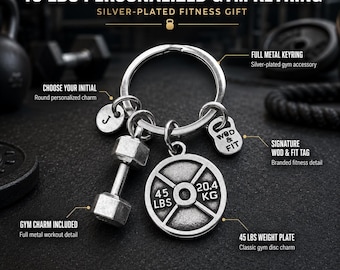 Regalo Gimnasio Llavero Mancuerna Disco 45lbs y Inicial - Regalo Fitness - Regalo Gym - Personal Trainer - Regalo Crosstraining - Wod & Fit