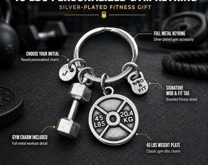 Regalo Gimnasio Llavero Mancuerna Disco 45lbs y Inicial - Regalo Fitness - Regalo Gym - Personal Trainer - Regalo Crosstraining - Wod & Fit