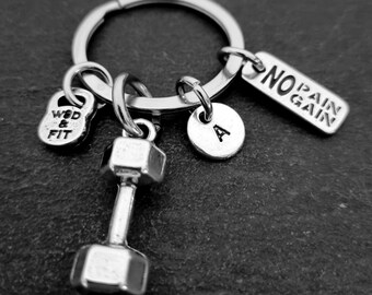 Gym Keyring No Pain No Gain Dumbbell Initial · Best Coach Gift · Boyfriend gift · I am enough · Bff Gifts · Crosstraining ·Fitness·Wod & Fit