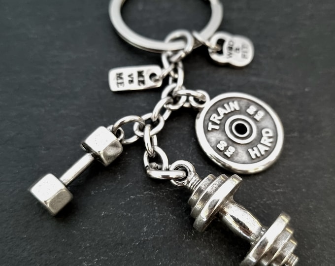 Gym Keychain BIG Barbell Workout Gift · Fitness gifts · Weight Lifting · Boyfriend Gift · Coach Gift · Gift for Dad · bff Gift · Wod & Fit