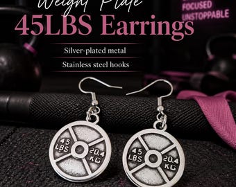 Weight plate gym earrings with 45lbs, 25lbs or 45lbs plus 25lbs option, fitness gift for women, lifter or athlete Wod & Fit