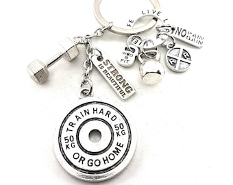 Gym Custom Keychain Train Hard or Go Home No Pain No Gain· Kelly Workout Gift · Personalized Gift · Weight Lifting · Crosstraining Wod & Fit