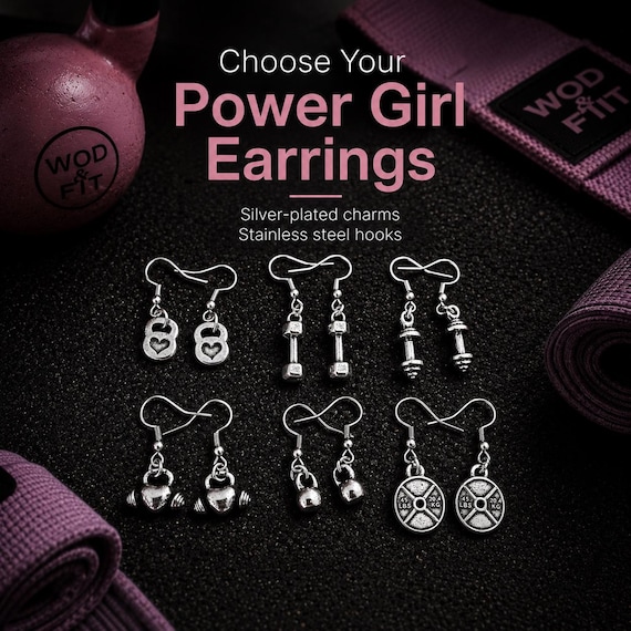 Pendientes gym Girl Power para mujer fitness, regalo motivador para fit girl, chica gimnasio, atleta, coach o amiga deportiva Wod & Fit