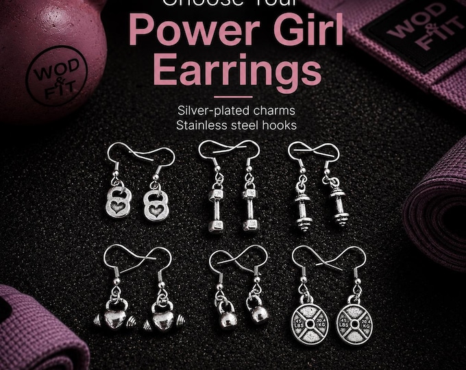 Girl Power gym earrings for women, motivational fitness gift for fit girls, gym girls, athletes, coaches or workout friends · Wod & Fit