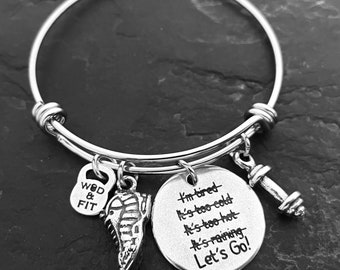 Bracelet for Runner Fit Runner Bracelet Lets Go! Runner Shoe Initial- Gift For Runner - Fitness Jewelry - Running Gift - Runner Wod & Fit