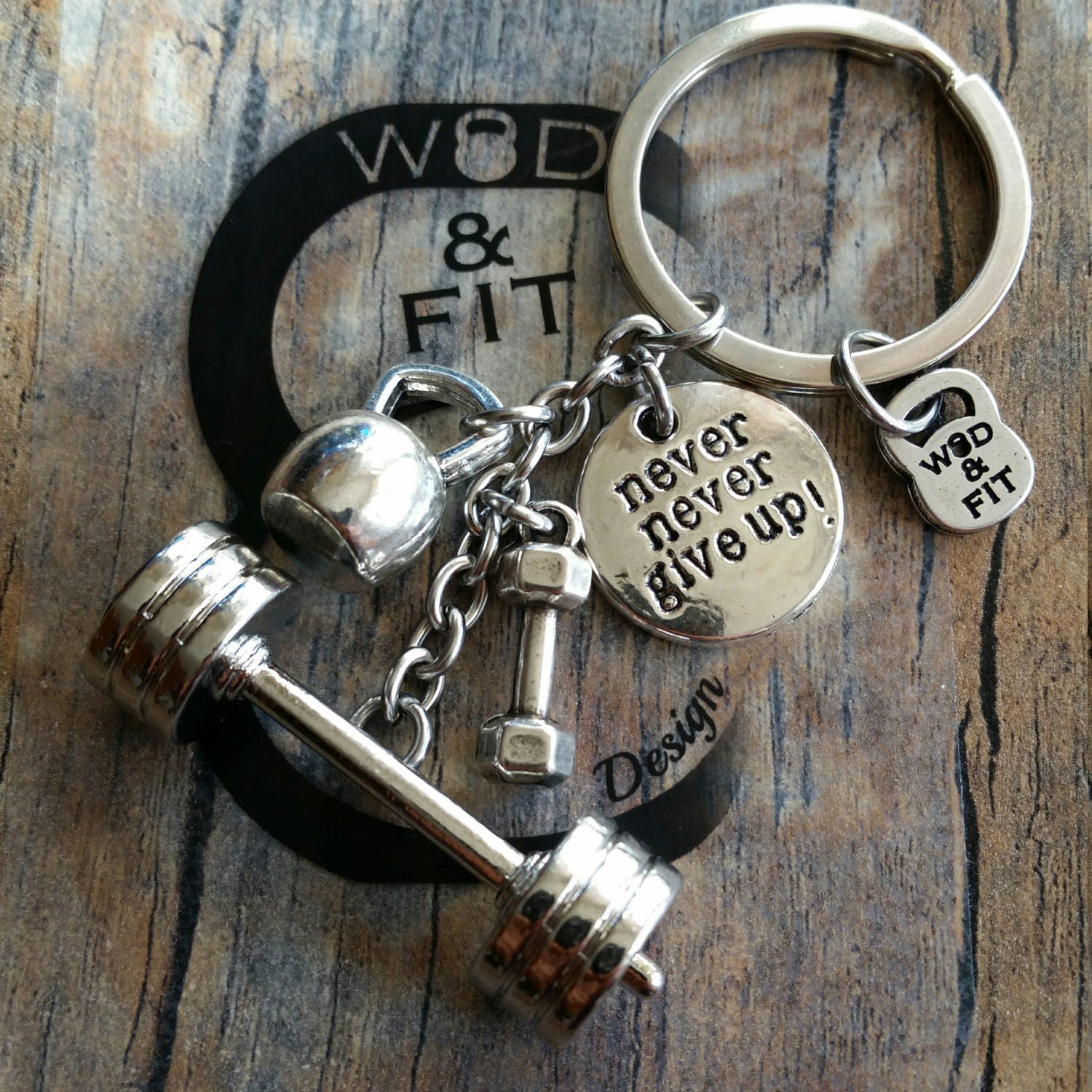 Keychain Challenge Workout Barbell,Kettlebell,Dumbbell & Motivation