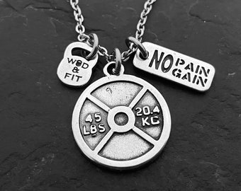 Gym customized necklace Weight Plate 45lbs Motivation Fitness · Weight Lifting · boyfriend gift · best friend gift · Name Necklace Wod & Fit