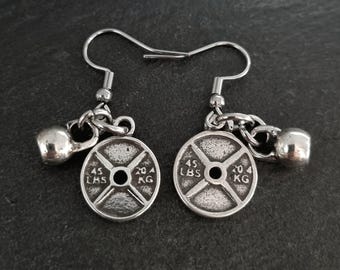 Gym Earrings Weight Plate 45lbs Kettlebell Earrings · Girlfriend Gift · Mom Gift · Bff Gifts · Gym Gift · lightweight earrings · Wod & Fit
