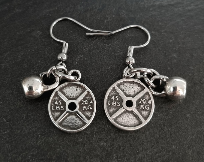 Gym Earrings Weight Plate 45lbs Kettlebell Earrings · Girlfriend Gift · Mom Gift · Bff Gifts · Gym Gift · lightweight earrings · Wod & Fit