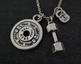 Gym Custom Necklace Weight Plate 45lbs Dumbbell · Personalized Necklace · Gym Gifts · Name necklace · Weightlifting· Bodybuilding ·Wod & Fit