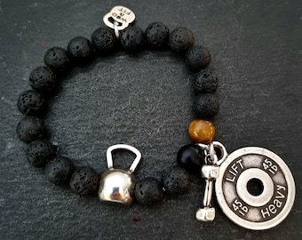 Gym Bracelet Kettlebell Tabata Workout · Lava Bracelet · Boyfriend Gift · Crosstraining · Dad Gift · bead bracelet · Bff Gifts · Wod & Fit