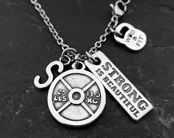 Gym Necklace · Personalized Necklace Weight Plate 25lbs · Girlfriend Necklace · Wife gift · Initial Necklace · Mom Gift ·Name Gift Wod & Fit