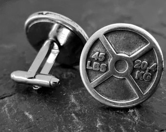 Gym Cuff links Weight Plate 45lbs Barbell· Coach Gift · Weight lifting · Bodybuilding · Dad Gift · Fitness Gifts · Crosstraining · Wod & Fit