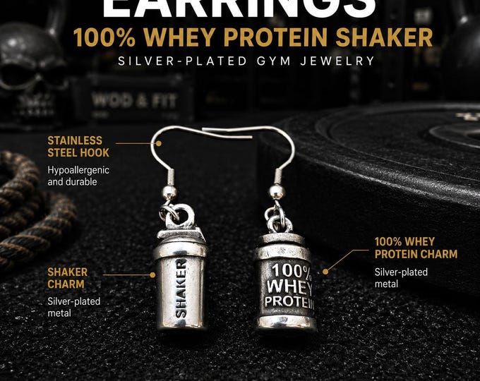 Whey protein shaker gym earrings for fitness women, funny workout jewelry gift for athlete, lifter, coach or trainer · Wod & Fit