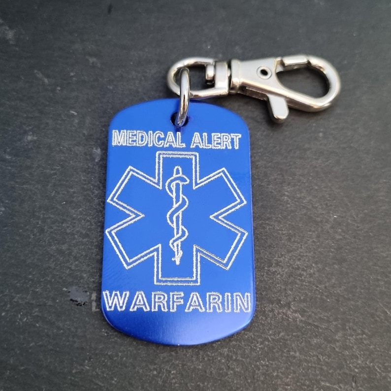 Medical Alert Keycahin Personalized Engraved Aluminum 50x30 - Medical ID Tag, Emergency Med Alert Keychain ICE Medical Information Tag image 10