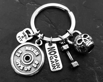 Gym Custom Keychain The SEVEN Workout· Personalized Gift· Kettlebell SKULL·Girlfriend Gift · Bff Gifts ·Boyfriend Gift · Name tags Wod & Fit