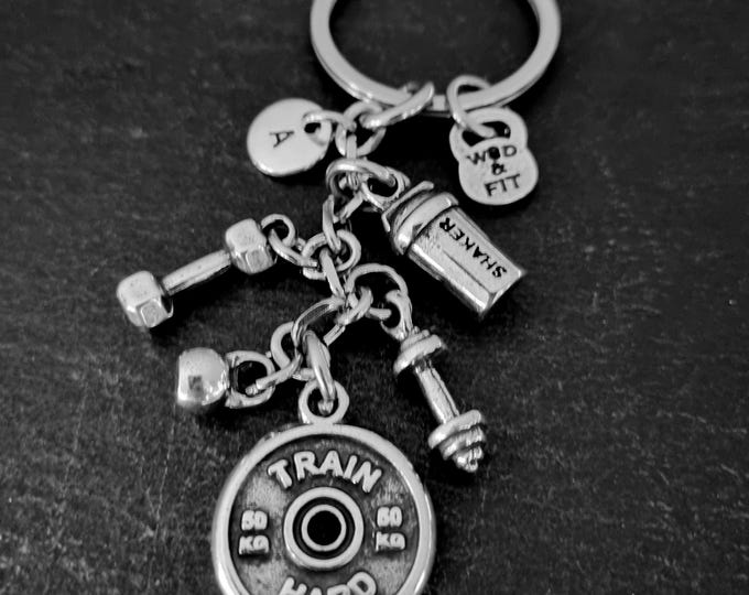 Gym Custom Keychain SHAKER Bottle Motivation Initial · Personalized Gift · Boyfriend Gift · Crosstraining · Fitness · Coach Gift · Wod & Fit